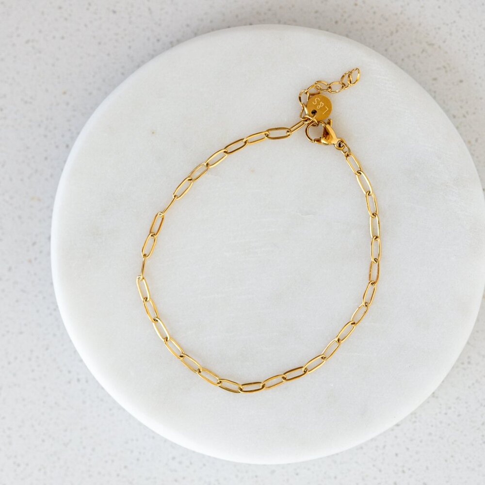Waterproof Paperclip Chain Bracelet Non-tarnish Gold Stacking Bracelet Pretty